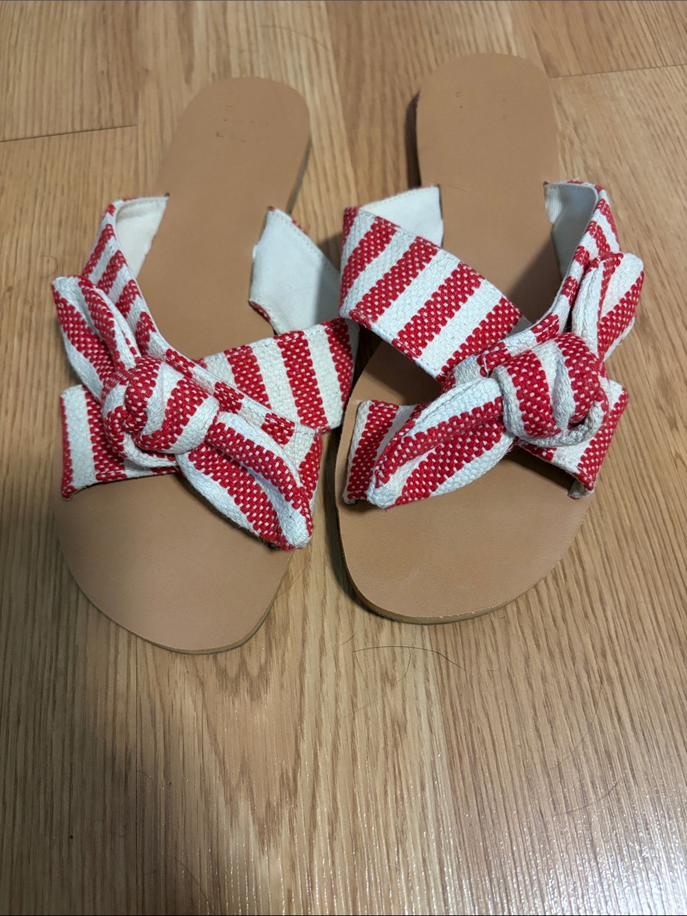 A new day Women’s Red & White Striped Knot Slide Sandals